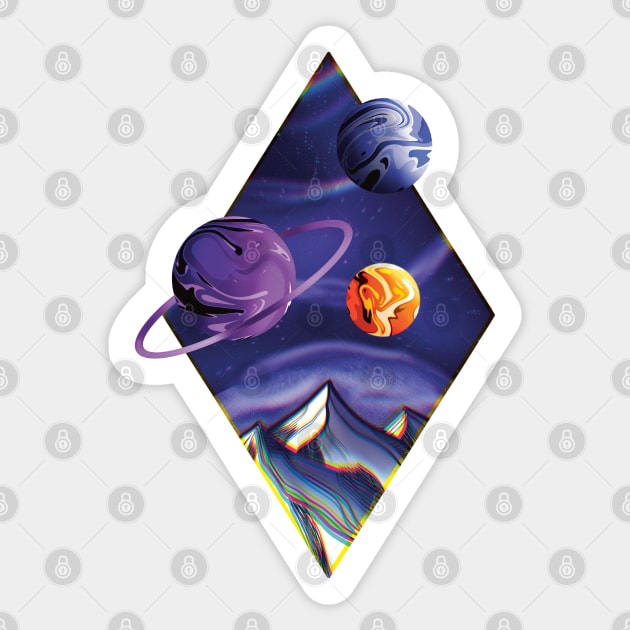 Multi planet above the mountains Sticker by Eikia